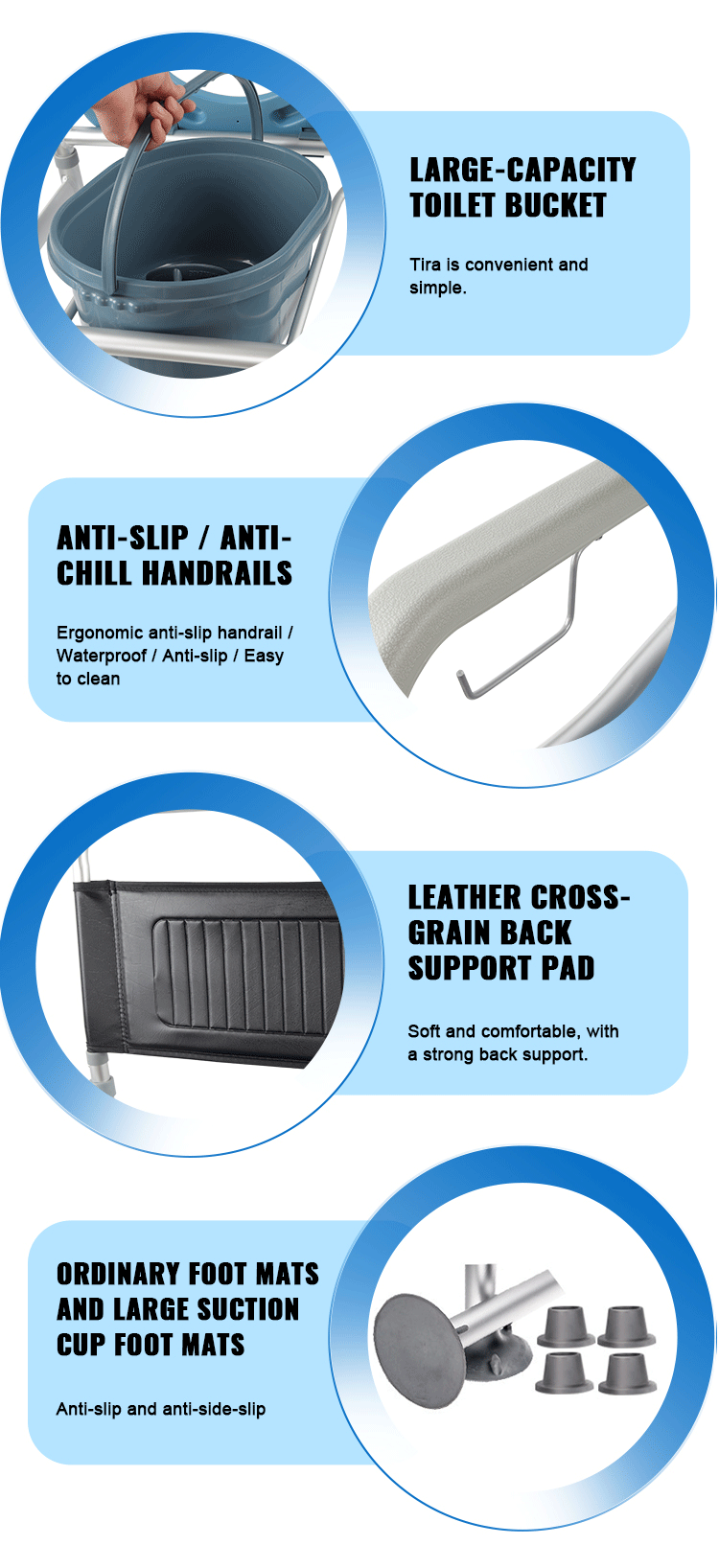 Best Quality Foldable Commode Chair Height Adjustable Mobile Toilet Chair for Elderly & Disabled