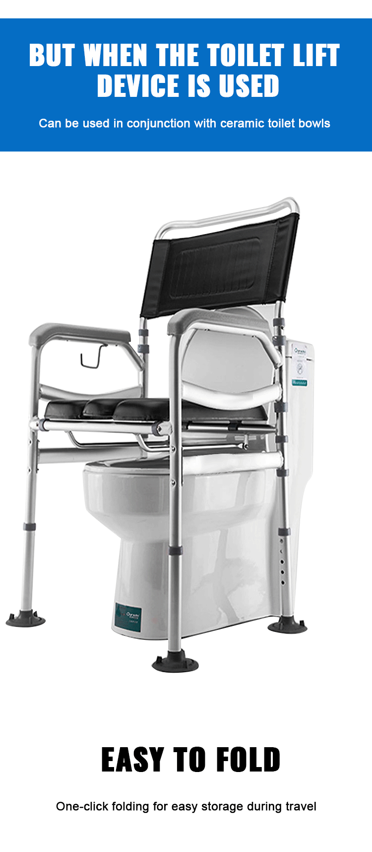 Best Quality Foldable Commode Chair Height Adjustable Mobile Toilet Chair for Elderly & Disabled