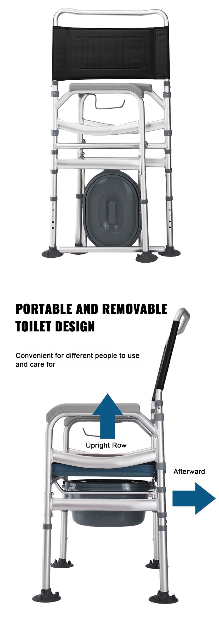 Best Quality Foldable Commode Chair Height Adjustable Mobile Toilet Chair for Elderly & Disabled