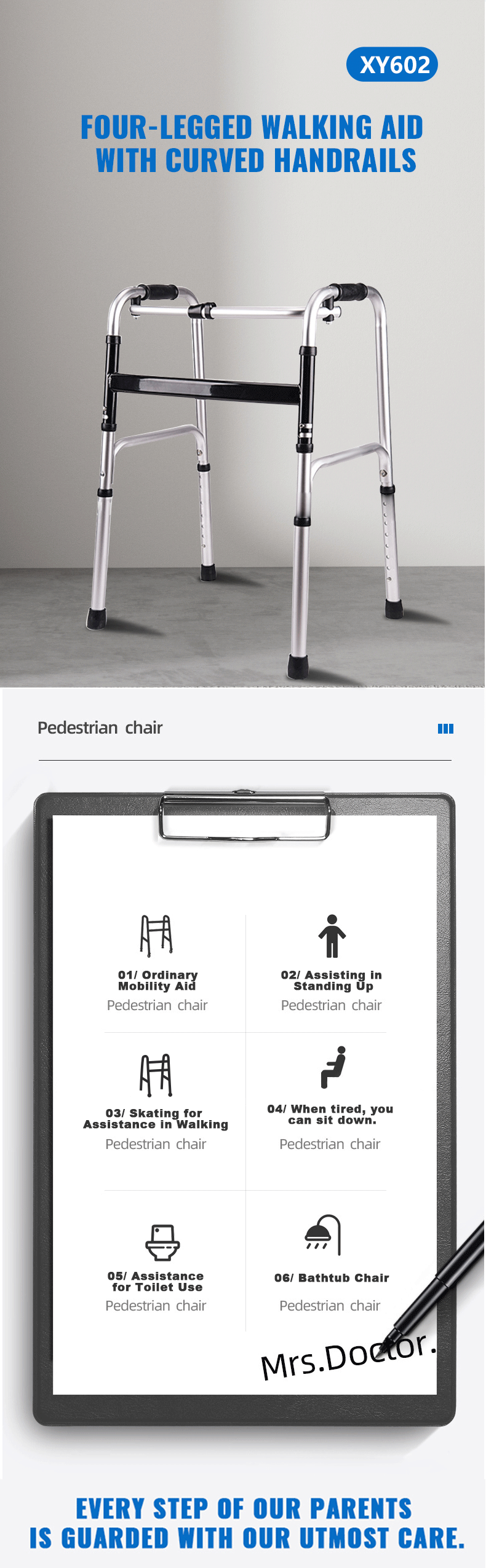 Factory Aluminum Forearm Walker Aid Adjustable Mobility Wheel Walker Folding Rollator Walker for Senior Handicap Disabled