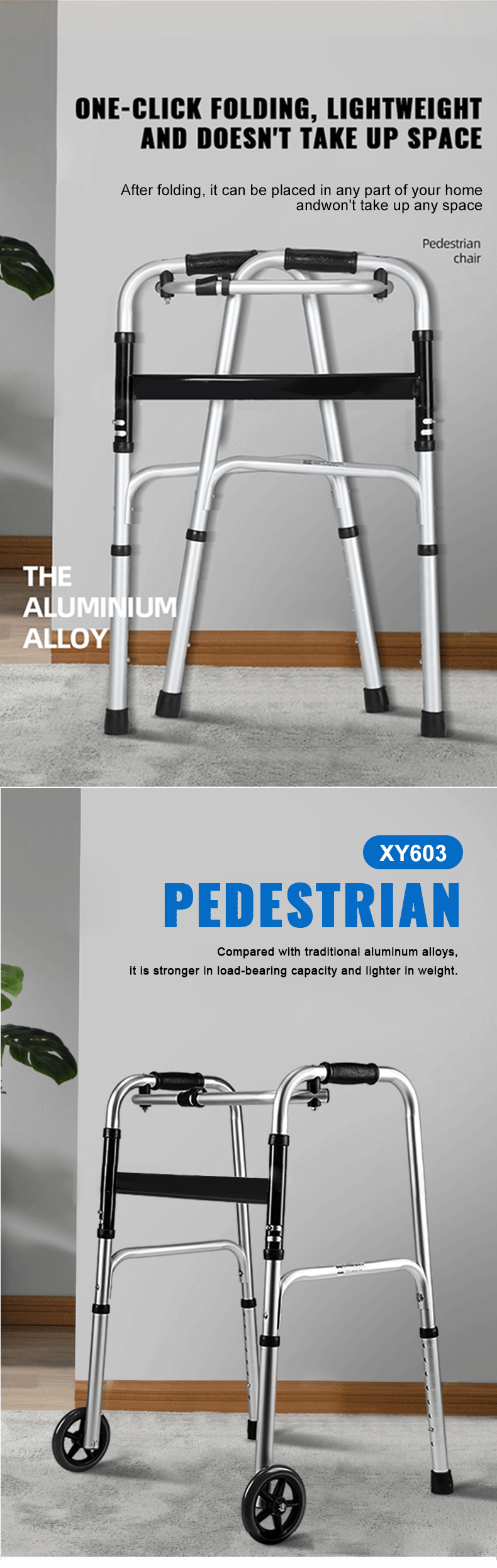 Factory Aluminum Forearm Walker Aid Adjustable Mobility Wheel Walker Folding Rollator Walker for Senior Handicap Disabled