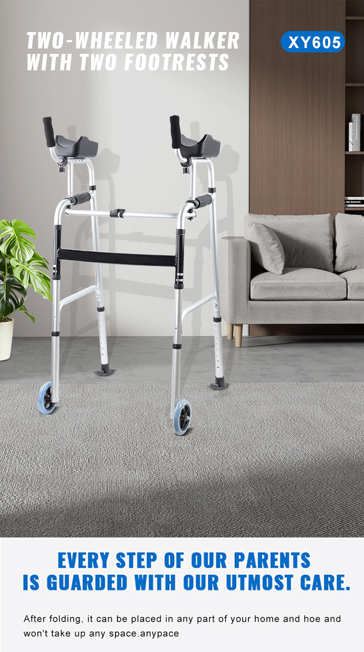 Factory Aluminum Forearm Walker Aid Adjustable Mobility Wheel Walker Folding Rollator Walker for Senior Handicap Disabled