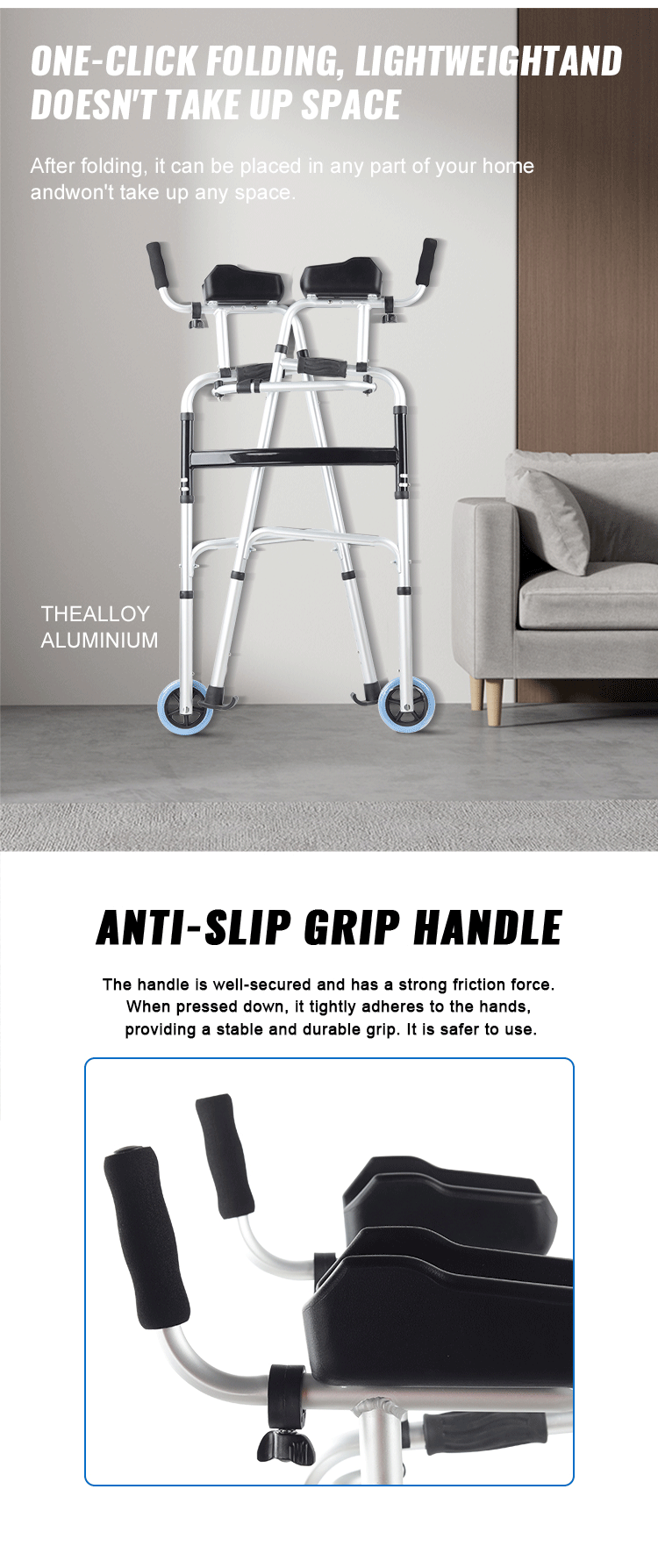 Factory Aluminum Forearm Walker Aid Adjustable Mobility Wheel Walker Folding Rollator Walker for Senior Handicap Disabled